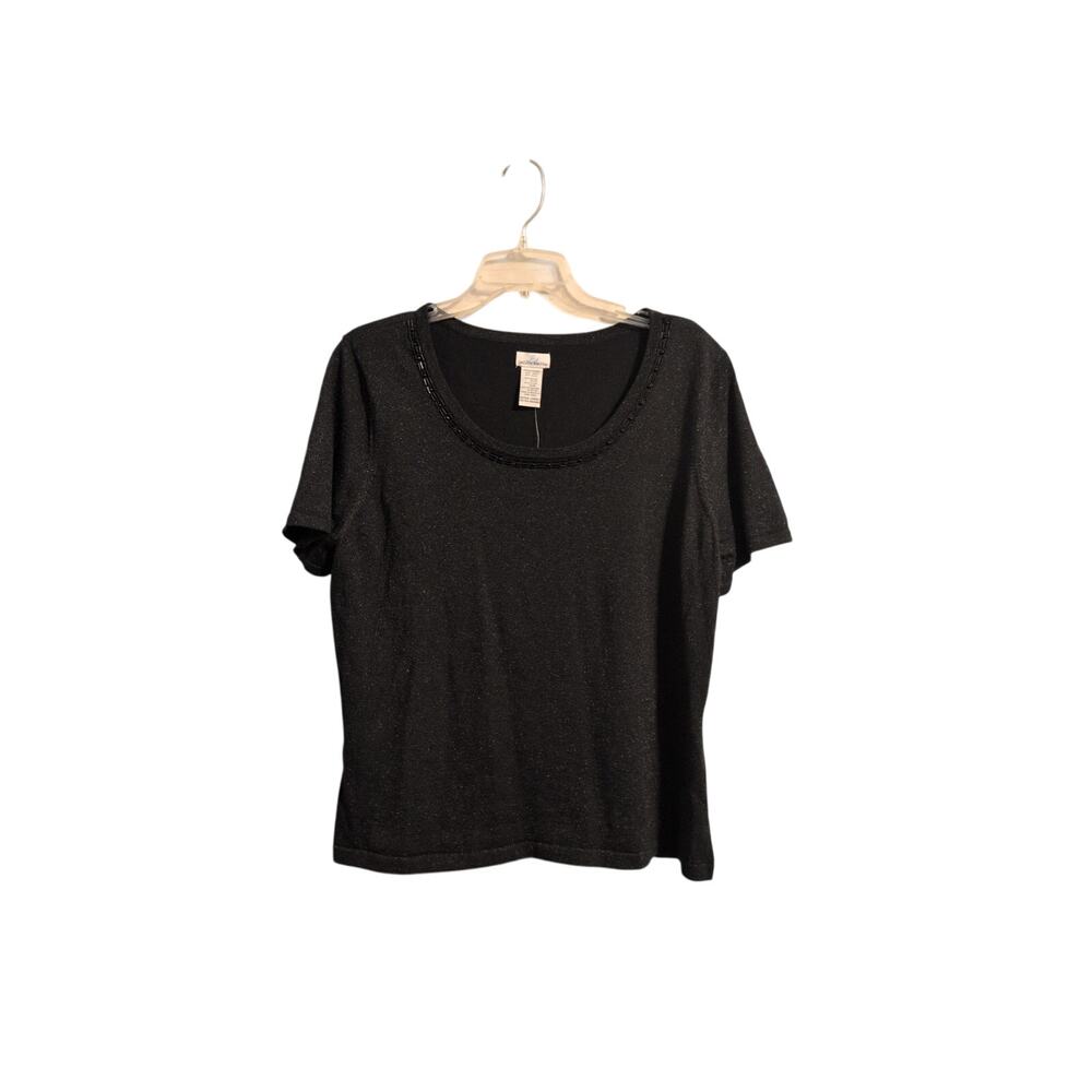 NWT Jaclyn Smith Black Sparkle Top  Beaded Neckline  XL Elegant Evening Blouse